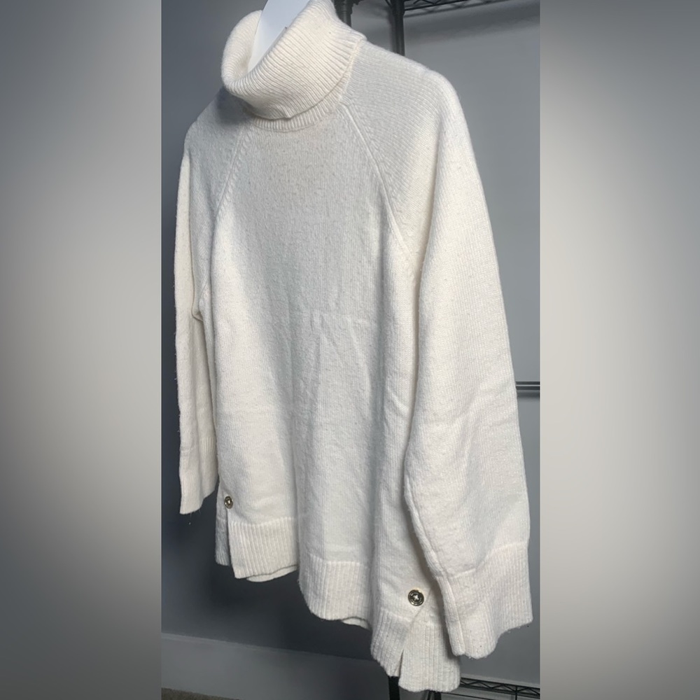 Michael Kors Cream Tunic turtleneck with Gold button detail